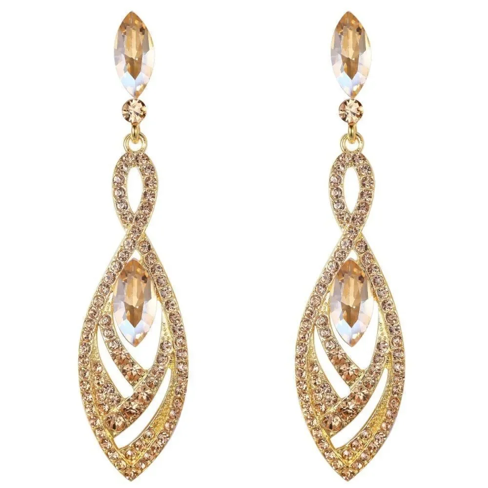 Yellow Gold with Champagne Topaz Austrian Crystal Twisted Chandelier Earrings